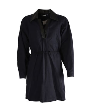 Stella McCartney jurk met kraag van imitatieleer in marineblauwe polyamide