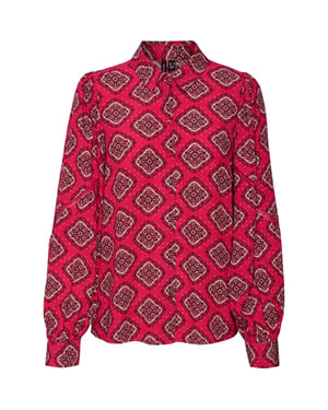 Vero Moda Dames-shirt met kanten details, losse pasvorm en pofmouwen (Frambozenroze)