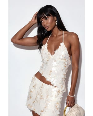 Dames Halter Crop Top Met Paillette Detail