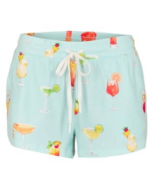 PJ Salvage Dames-T-shirt ‘Let’s Drink About It’ met relaxte pasvorm en loungeshorts (Aqua/Multikleurig)