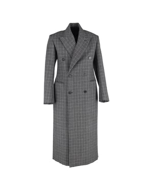 Balenciaga dubbelbreasted jas met ruitpatroon en relaxte pasvorm in grijze wol.