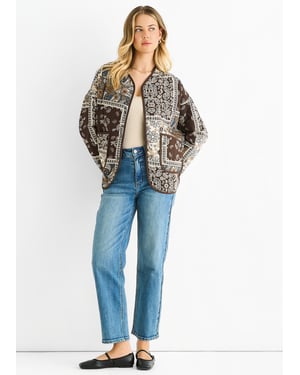 Lichtgewicht gewatteerd jasje van viscose met chocoladekleurig paisley-tegelpatroon