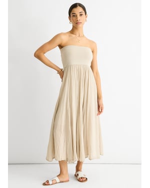 Beige katoenen skaterjurk met veelzijdige tailleband