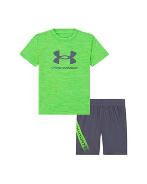 Under Armour Set met T-shirt en korte broek met groot logo voor jongens van Tech (Hyper Groen)