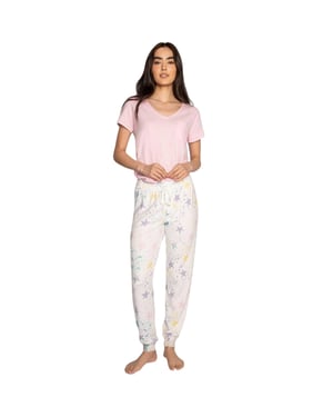 PJ Salvage Loungebroek met sterrenprint voor dames (Gebroken wit)