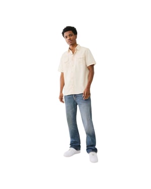 True Religion Heren Regular Overhemd met Korte Mouwen (Winterwit)
