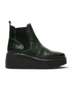 Fly London dames groene leren Chelsea enkelplatformlaarzen - HELY268
