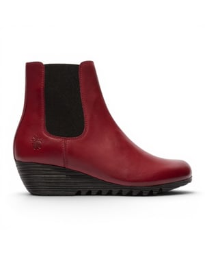 Fly London Dames Bordeauxrode Leren Chelsea-laarzen met wighak - ORFU496