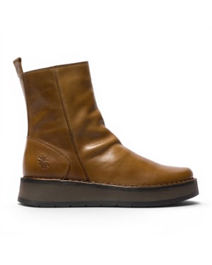 Fly London Dames Tan Lederen Rits Platform Enkellaarzen - RENO053FLY