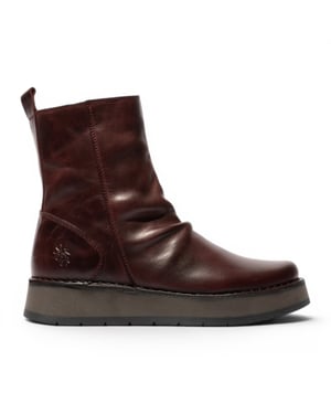 Fly London Dames Wijn Leren Rits Platform Enkellaarzen - RENO053FLY
