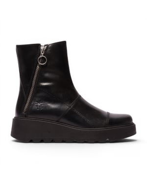 Fly London dames zwarte leren rits met rits en enkellaarsjes - TARP553FLY