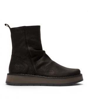Fly London Dames Zwarte Suède Leren Rits Met Platform Enkellaarzen - RENO053FLY