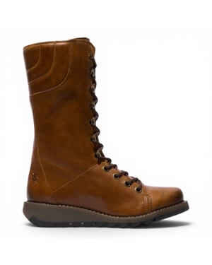 Fly London Women's Brown Leather Strike-Up Combat Ankle Boots - STER768