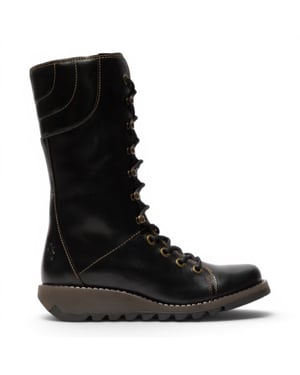 Fly London Vrouwen Zwarte Leren Veteraars Combat Ankle Boots - STER768