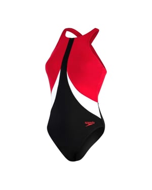Speedo Dames/Dames Kleurblok Eendelig Zwempak (Zwart, Rood)
