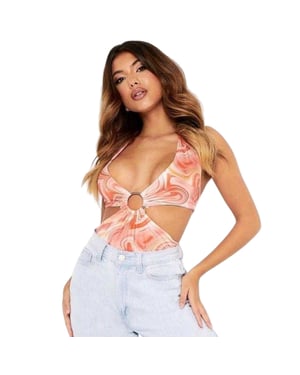 Missy Empire Dames Hoepel Halter Nek Mouwloos Bodysuit (Oranje)