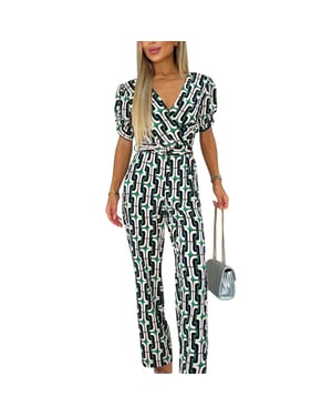 AX Paris Dames Geometrisch Patroon Ceinture Jumpsuit (Multikleur)