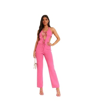 Missy Empire Dames/Cut Out Gebreide Voorstrik Jumpsuit (Roze)