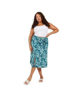 Brave Soul Midi-rok voor dames in de maat Tropical Plus (Groen blad)