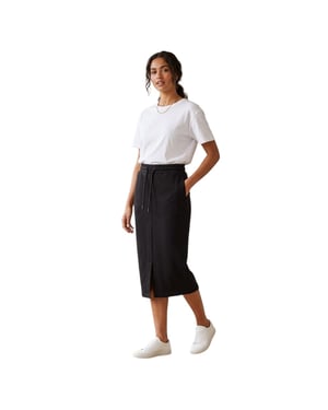 Off White Midi-rok van gestructureerd fleece voor dames (Zwart, Wit)