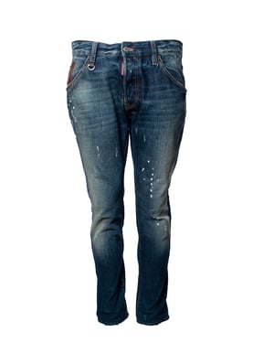 Dsquared2, blauwe jeans met slijtage en verfspetjes