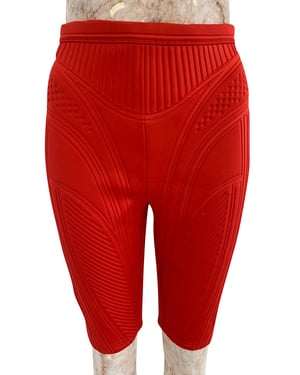 Mugler geribbelde compressiefietsbroek in rood polyester