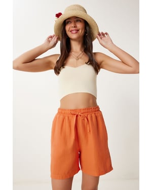 Hoge Taille Wijde Been Katoenen Shorts