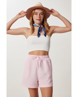 Hoge Taille Wijde Been Katoenen Shorts