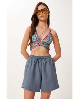 Hoge Taille Wijde Been Katoenen Shorts