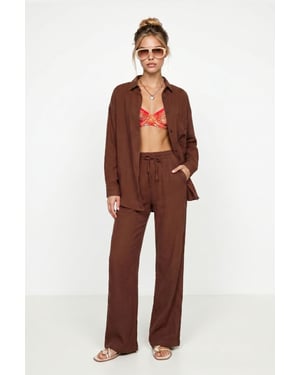 Hoge Taille Brede Pijpen Twee-Delig Co-ord Set met Kraag