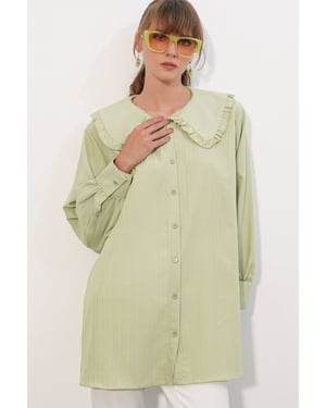 Langsleeve Textured Shirt Met Baby Kraag