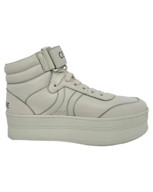 Celine sneakers met klittenbandsluiting en vetersluiting in wit leer