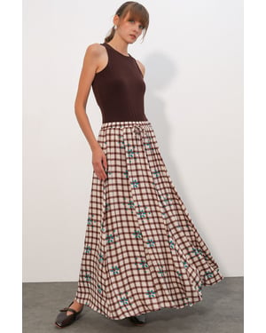 Hoog-Waisted Geruite Maxi Rok