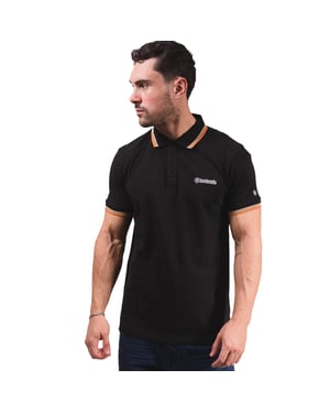 Lambretta Herenpoloshirt met drie punten (Zwart/steen/cashew/sinaasappel)