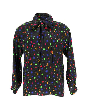 Saint Laurent blouse met kosmische print uit de lente/zomercollectie van 1979 in zwarte zijde