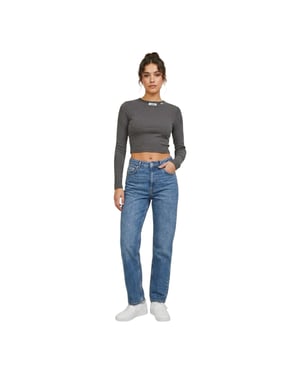 JJXX Feline Slim T-shirt met lange mouwen en cropped pasvorm voor dames (Donkergrijs Melange)