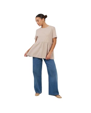Brave Soul Swing-T-shirtjurk met smockpanelen voor dames (Paddestoel)