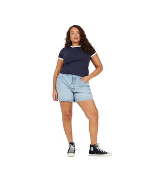 Brave Soul Dames/Dames Ringer Crew Hals Plus T-shirt (Marine, Wit)