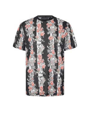 Criminal Damage Heren-T-shirt met bloemmotief in krijtachtige strepen (Zwart)