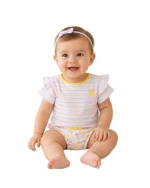 Carrement Beau Meisjes-T-shirt met strepen, borduursels en ruches (Wit/Geel)