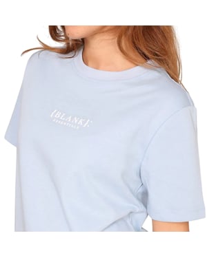 Blank Essentials Dames-T-shirt met logo uit de Essentials-collectie in boyfriend-stijl (Mineraalblauw)