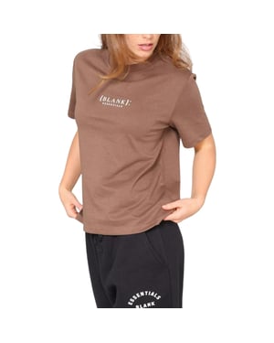Blank Essentials Dames-T-shirt met logo uit de Essentials-collectie in boyfriend-stijl (Aarde Bruin)
