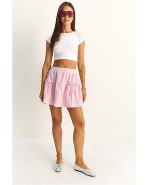 Hoog-waisted Gestreepte Seersucker Minirok