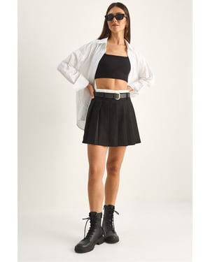 Hoge Taille Mini Skort Met Ceintuur