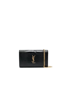 Saint Laurent Cassandre portemonnee met ketting van leer met krokodillenprint