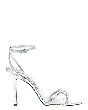 Jimmy Choo Zilveren Leren Stiletto Hak Sandalen
