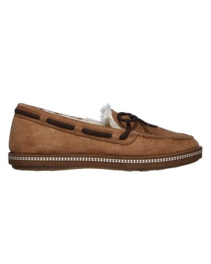 Skechers Comfortabele platte mocassin-pantoffels van imitatiesuède voor dames (Kastanje)