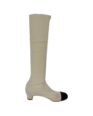 Chanel Camellia overknee laarzen in wit polyester