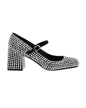 Steve Madden Dames-Mary Janes van leer met strass-steentjes en blokhak (Zilver)
