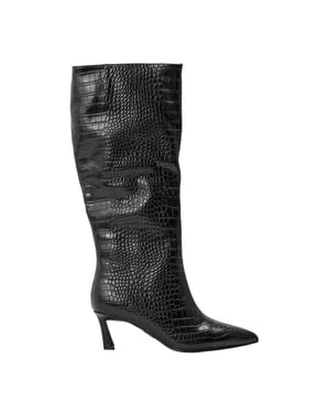 Steve Madden Dameslaarzen van Lavan-leer met uitlopende schacht en hoge hak, tot aan de knie (Zwart)